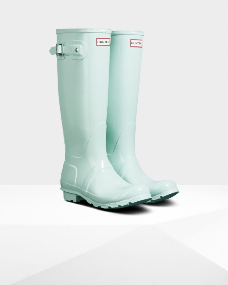 Hunter Original Hohe Gloss Rain Boot Hohe Regenstiefel Damen Mintfarben Deutschland | FP1PHRW