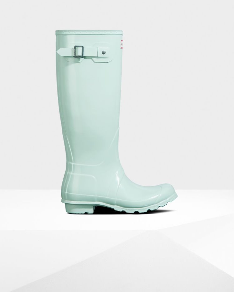 Hunter Original Hohe Gloss Rain Boot Hohe Regenstiefel Damen Mintfarben Deutschland | FP1PHRW