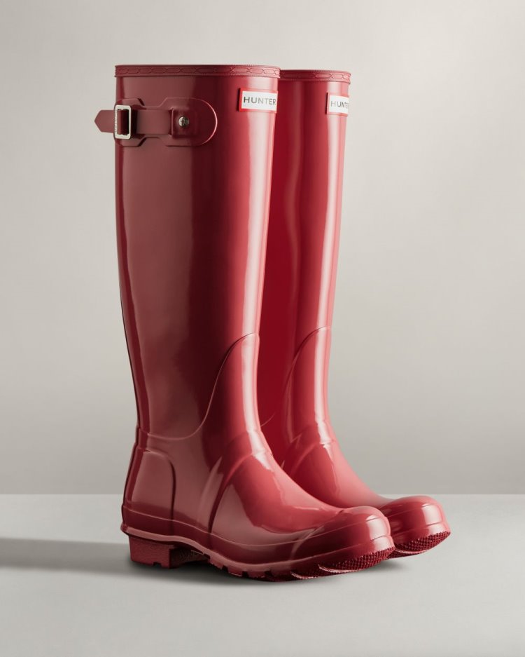 Hunter Original Hohe Gloss Rain Boot Hohe Regenstiefel Damen Rosa Deutschland | IH7MC0F