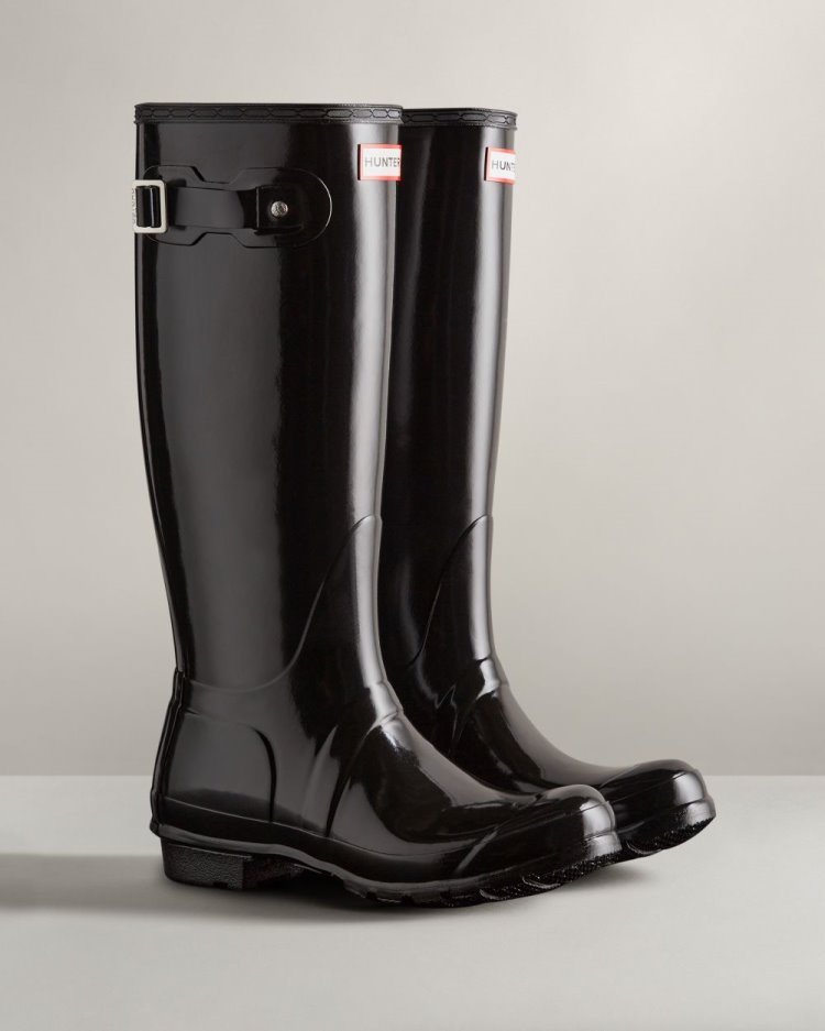 Hunter Original Hohe Gloss Rain Boot Hohe Regenstiefel Damen Schwarz Deutschland | RGMSG30