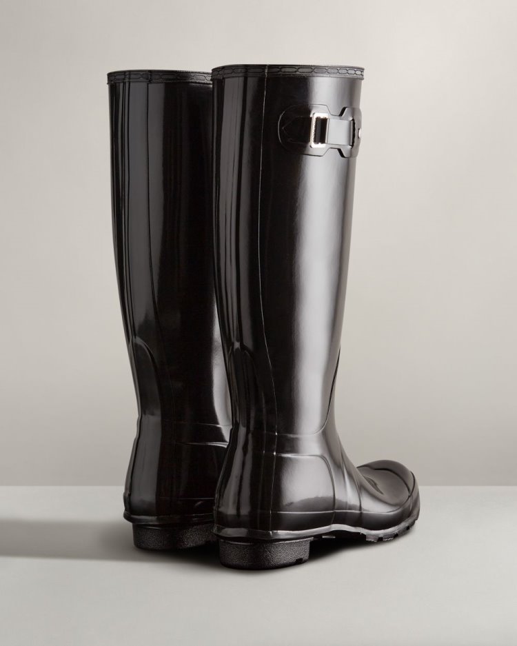 Hunter Original Hohe Gloss Rain Boot Hohe Regenstiefel Damen Schwarz Deutschland | RGMSG30