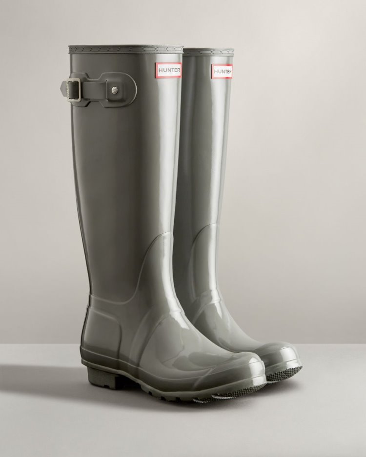 Hunter Original Hohe Gloss Rain Boot Hohe Regenstiefel Damen Grau Deutschland | UBLHQ6Z