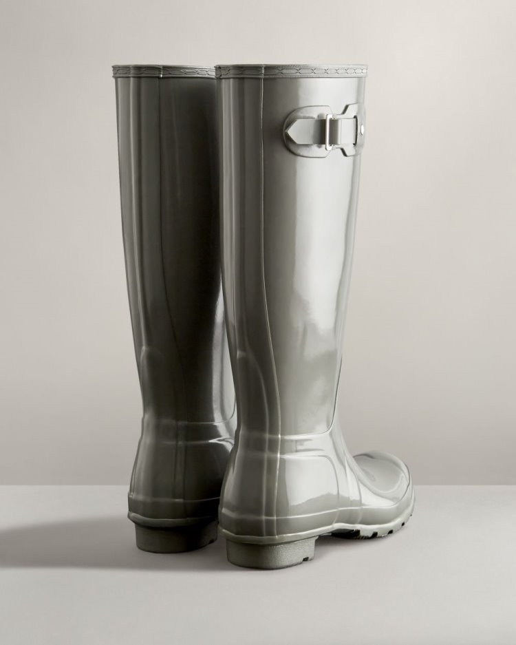 Hunter Original Hohe Gloss Rain Boot Hohe Regenstiefel Damen Grau Deutschland | UBLHQ6Z