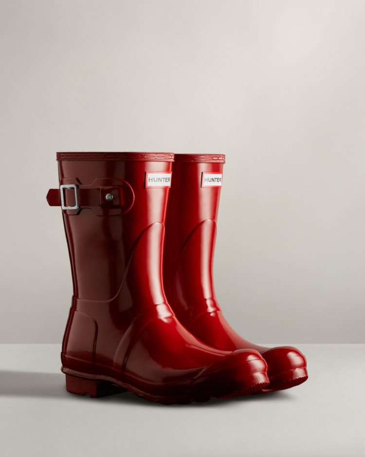 Hunter Original Kurzes Gloss Rain Boot Kurze Regenstiefel Damen Rot Deutschland | 503IQD2