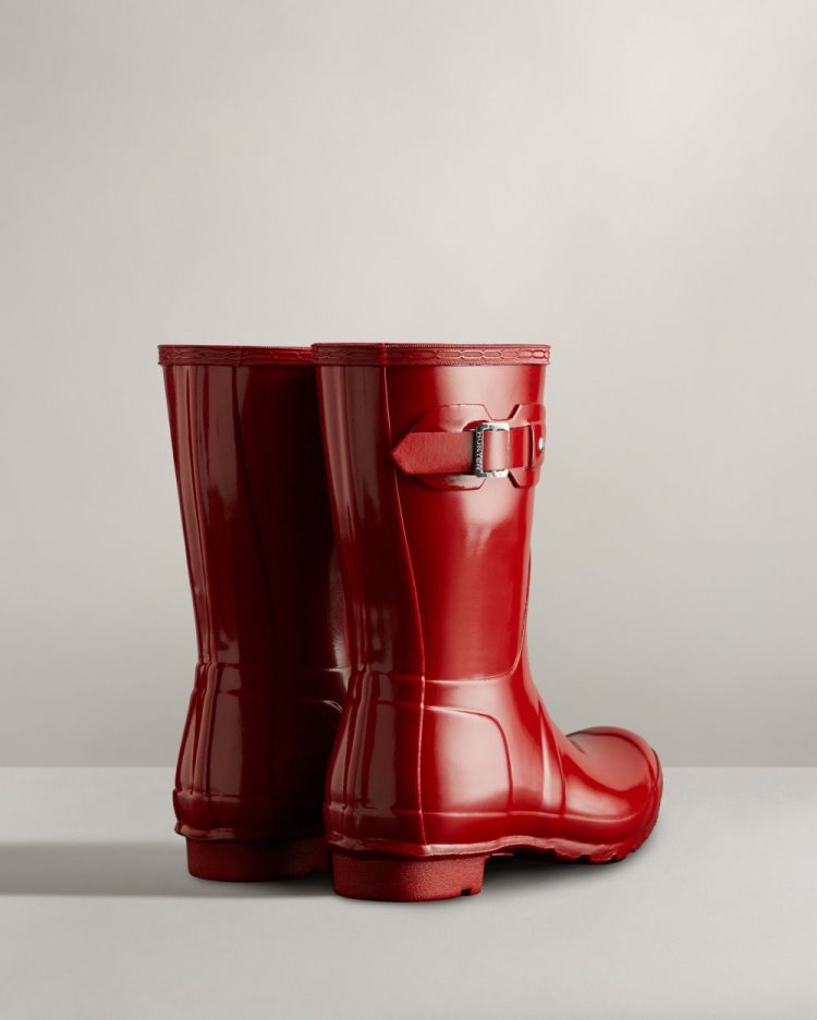 Hunter Original Kurzes Gloss Rain Boot Kurze Regenstiefel Damen Rot Deutschland | 503IQD2