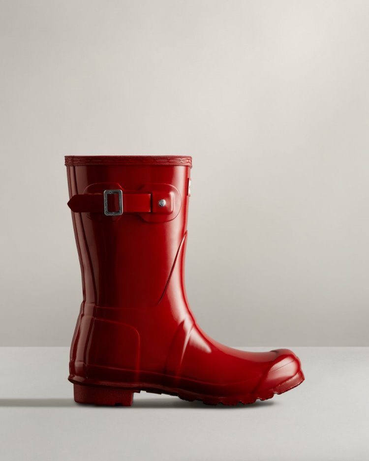 Hunter Original Kurzes Gloss Rain Boot Kurze Regenstiefel Damen Rot Deutschland | 503IQD2