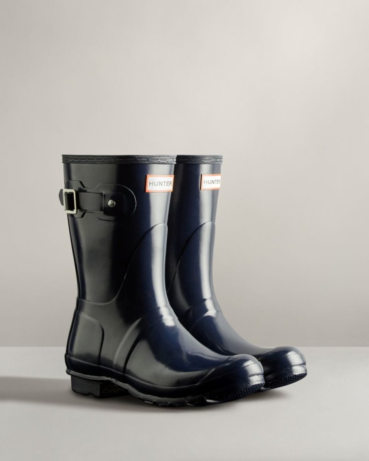 Hunter Original Kurzes Gloss Rain Boot Kurze Regenstiefel Damen Navy Deutschland | CI15FD9