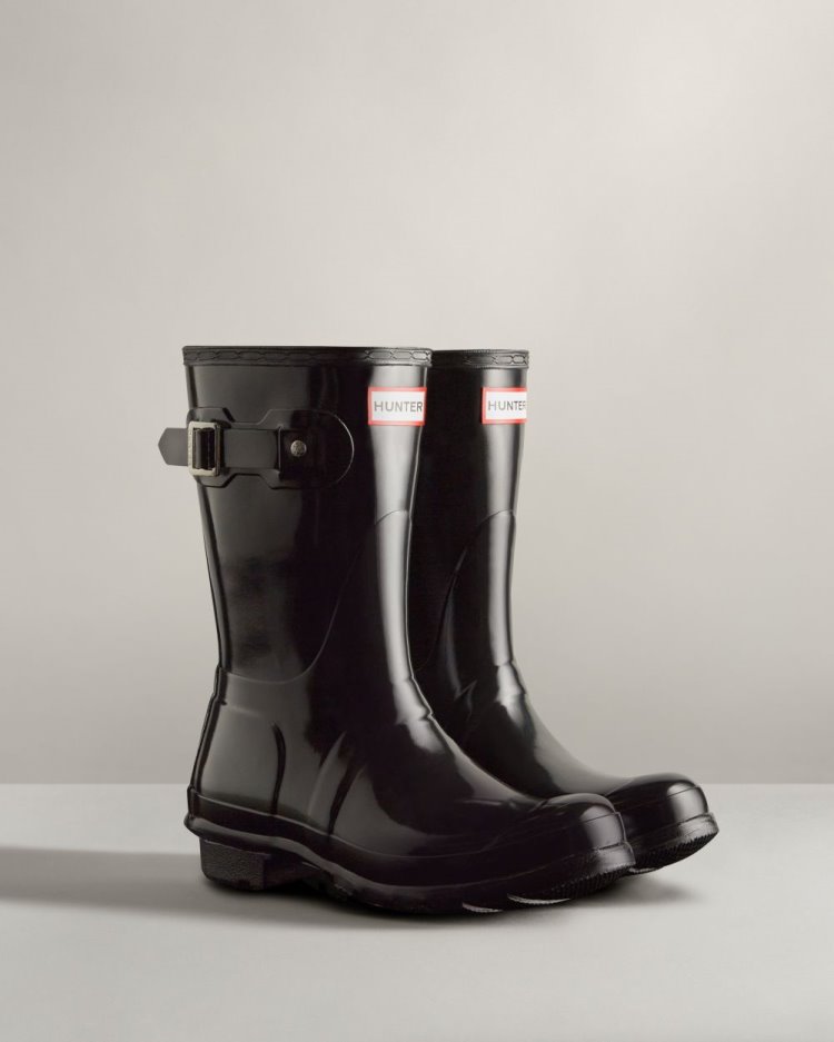 Hunter Original Kurzes Gloss Rain Boot Kurze Regenstiefel Damen Schwarz Deutschland | JF5YL4L