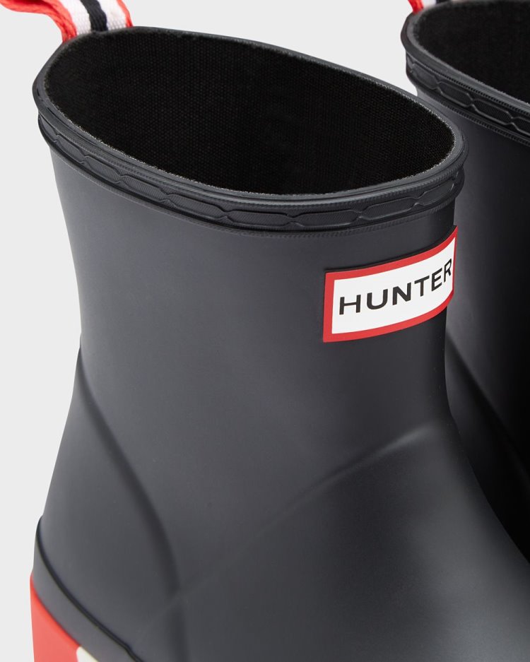 Hunter Play Kurzes Stripe Sole Rain Boot Play-Stiefel Damen Schwarz Deutschland | 45AOI6W