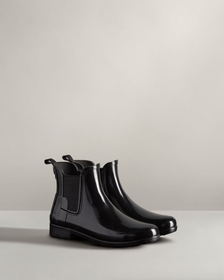 Hunter Refined Gloss Slim Fit Chelsea Boot Chelsea Stiefel Damen Schwarz Deutschland | GOXTV9P