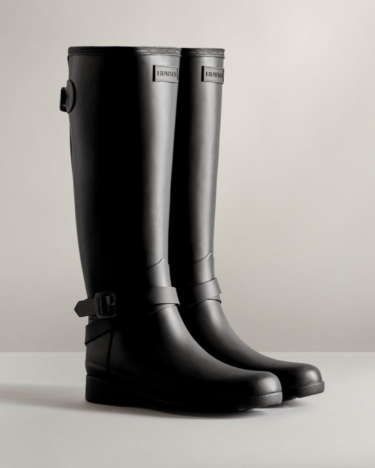 Hunter Refined Slim Fit Adjustable Hohe Rain Boot Verstellbare Regenstiefel Damen Schwarz Deutschland | PEGYB8I