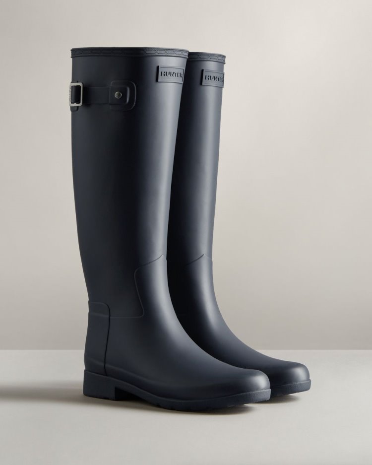 Hunter Refined Slim Fit Hohe Rain Boot Hohe Regenstiefel Damen Navy Deutschland | ESTC2YV