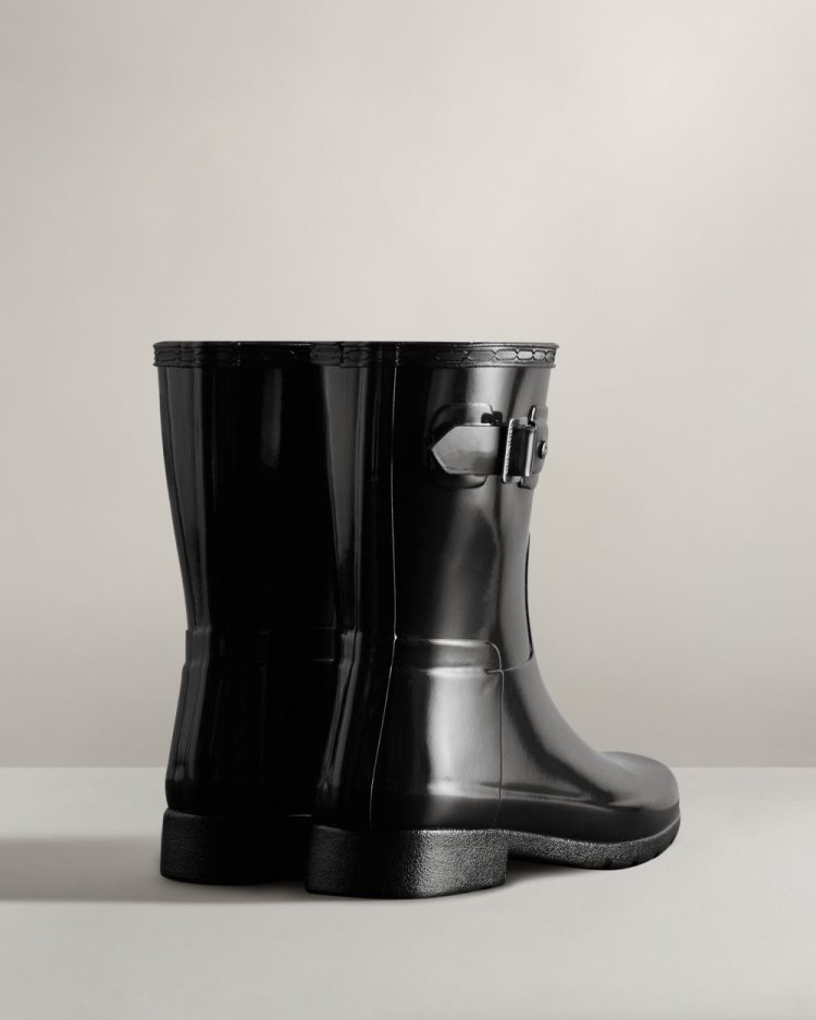 Hunter Refined Slim Fit Kurzes Gloss Rain Boot Kurze Regenstiefel Damen Schwarz Deutschland | 25V9UM7