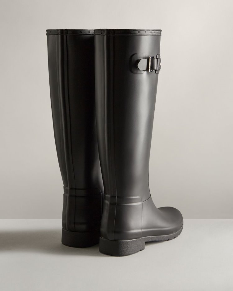 Hunter Refined Slim Fit Rain Boot Hohe Regenstiefel Damen Schwarz Deutschland | 3808OTI