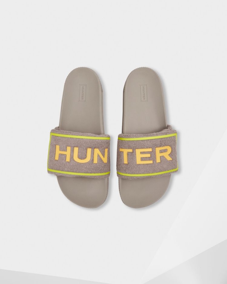 Hunter Terry Towelling Logo Adjustable Slides Badelatschen Herren Grau Deutschland | QFH21QQ