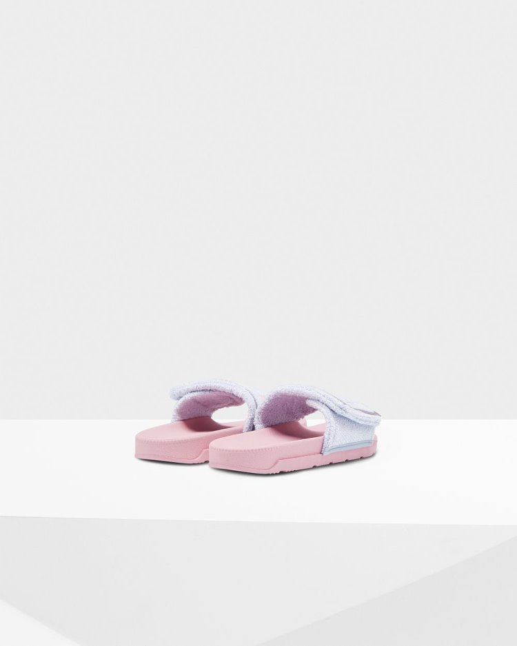 Hunter Terry Towelling Logo Adjustable Slides Badelatschen Damen Blau Rosa Deutschland | RHT83JE