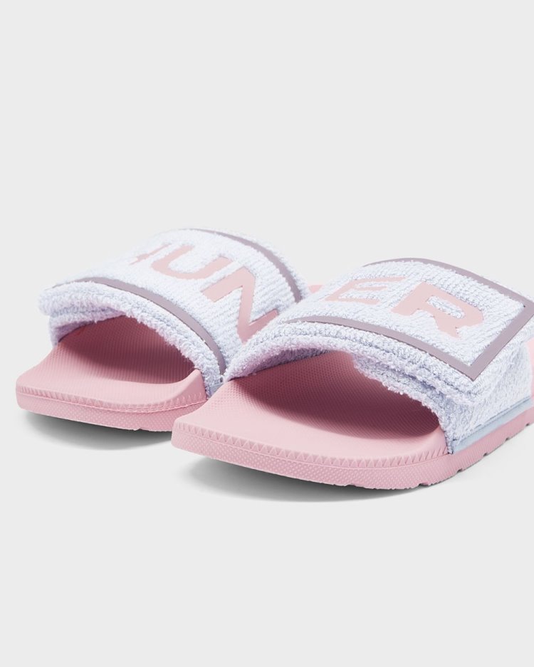 Hunter Terry Towelling Logo Adjustable Slides Badelatschen Damen Blau Rosa Deutschland | RHT83JE